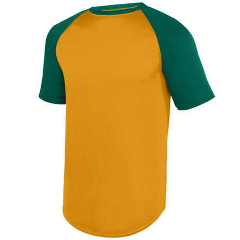Augusta Sportswear Youth Wicking Short Sleeve Baseball Jersey (1509), Color 'GoldDark Green'
